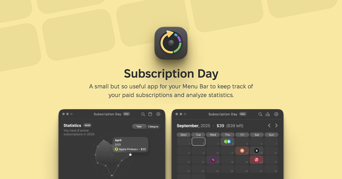配图 - Subscription Day：菜单栏订阅管理工具，轻松追踪付费订阅