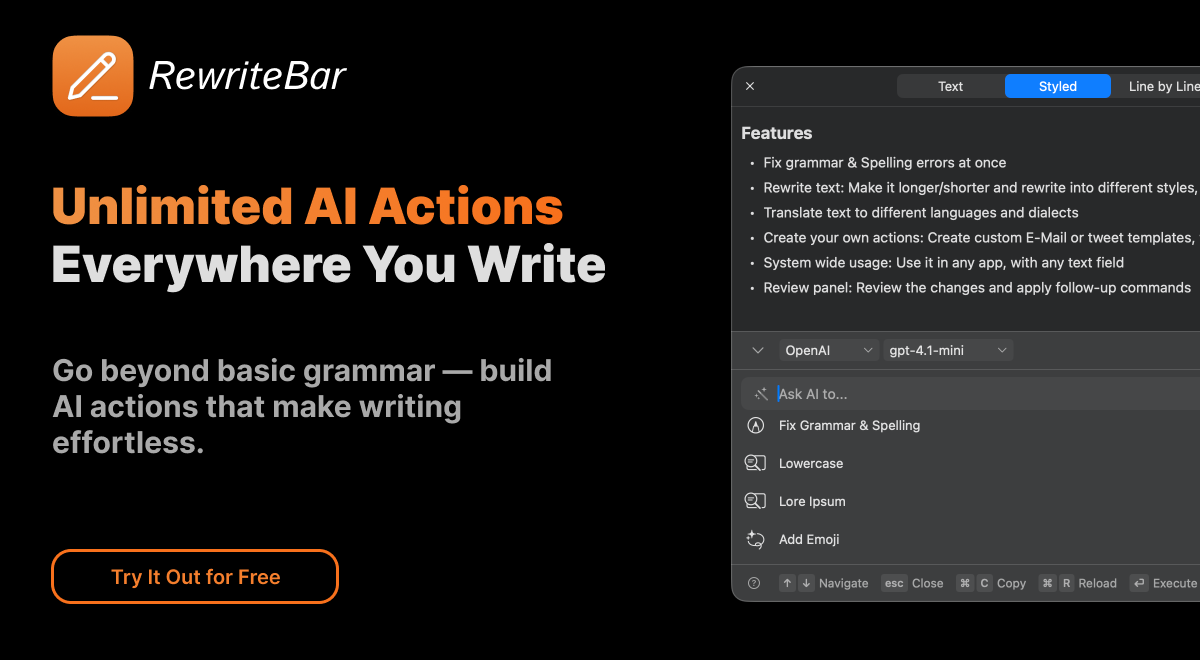 配图 - RewriteBar v2:集成 PopClip 与本地 AI 的 macOS 写作助手